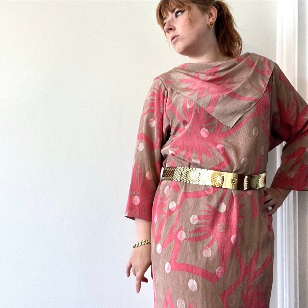 Vintage Pink and Tan Polka Dot Dress, 1960s